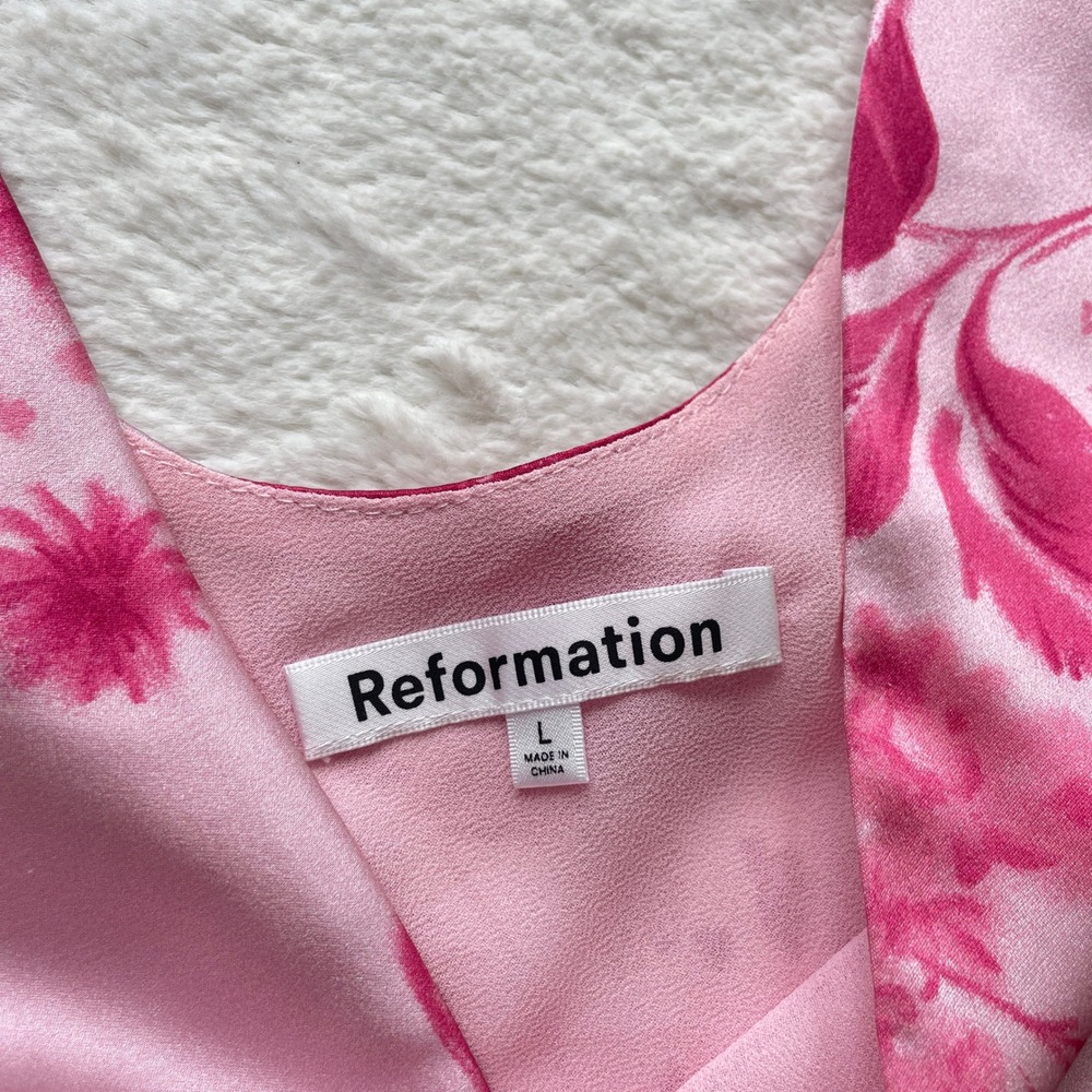Reformation Lila Silk Midi Dress Milla Floral Pink V-Neck Slip Dress Large - Picture 4 of 10